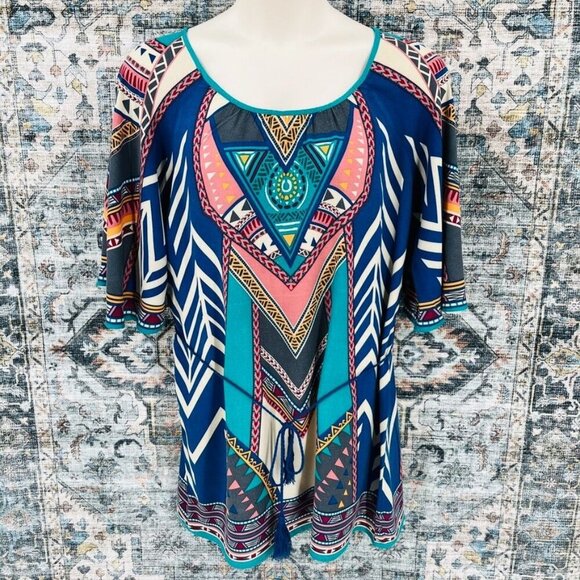 Flying Tomato Long Sleeve Shift Dress Size L Multicolor Short Bell Sleeve - Picture 1 of 11